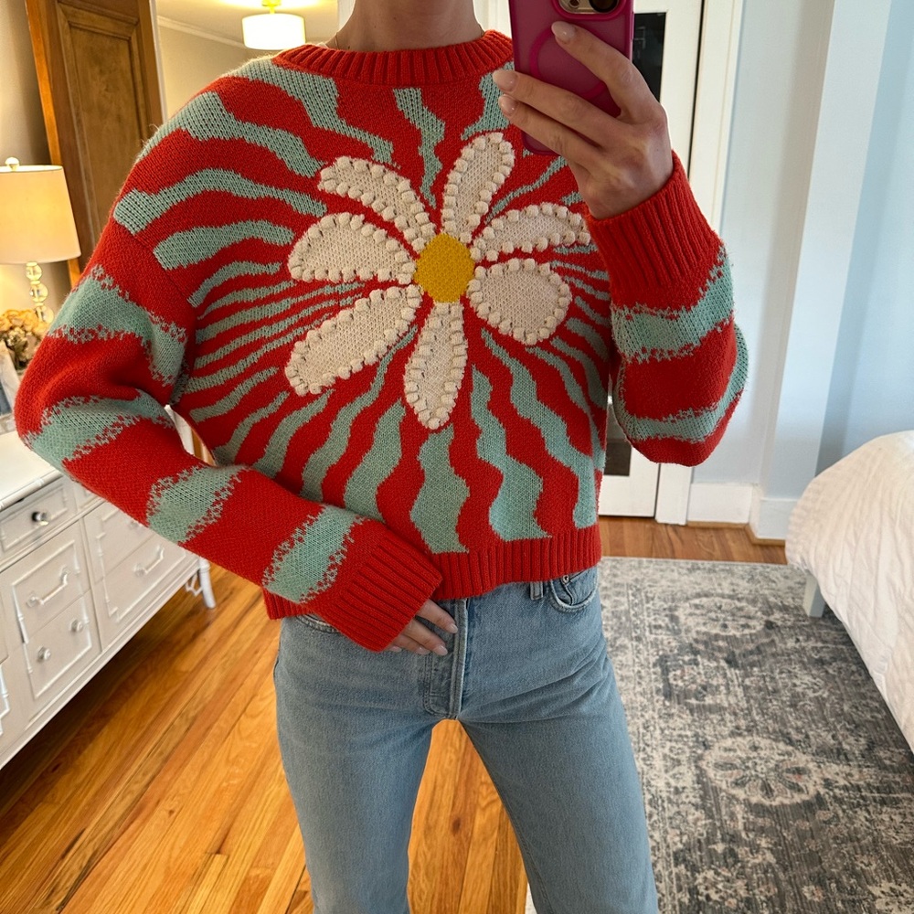 Red and Green Daisy Sweater